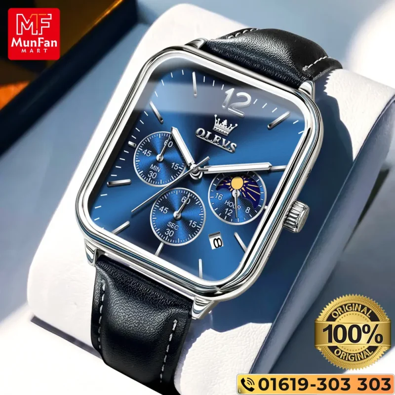 OLEVS 9914 Chronograph Man’s Watch Silver Blue