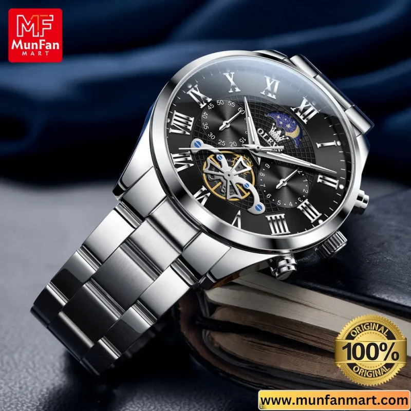 Original OLEVS 3640 Chronograph Man's Watch Silver Black