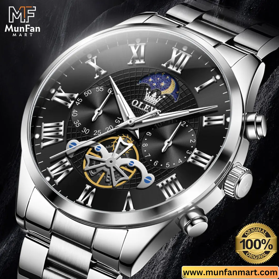 9V1eS248d5cb4a6b944faa5ecfd60c1ae2db9F OLEVS 3640 Chronograph Premium Man’s Watch Silver Black - Image 1