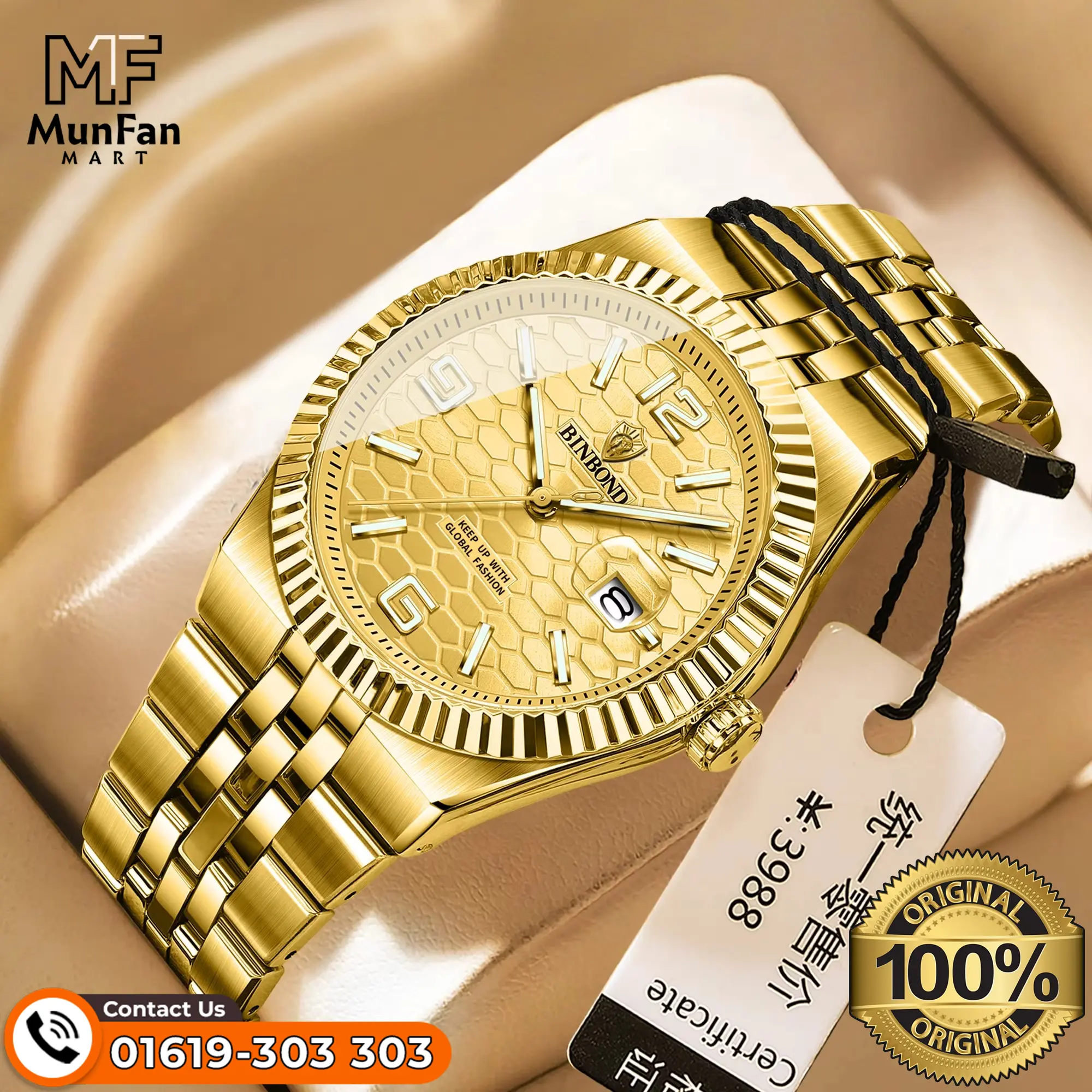 Binbond 8181 Full Golden Man's Watch Binbond 8181 Full Golden Man's Watch