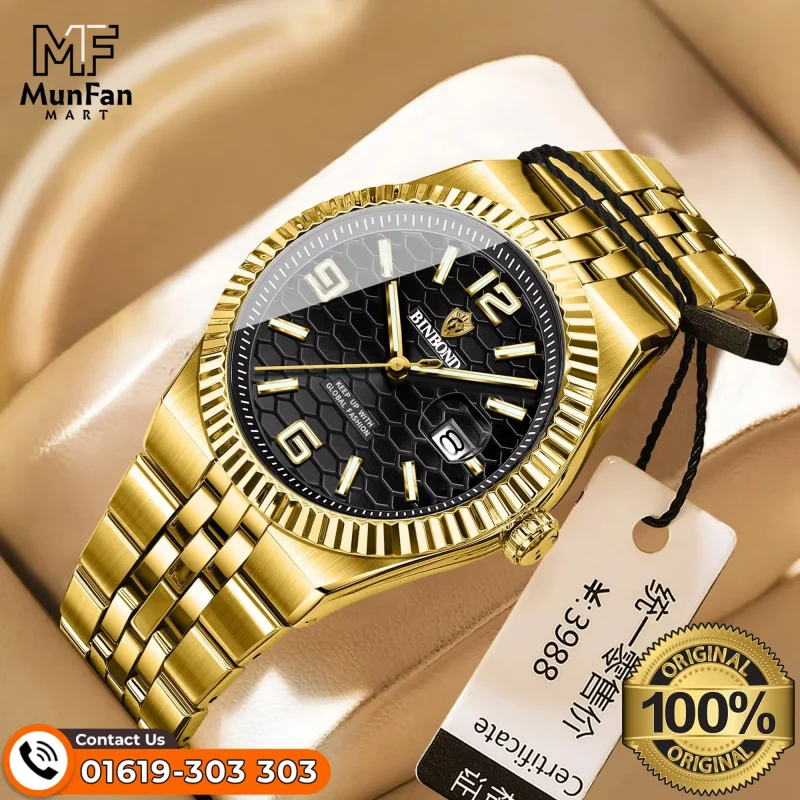 Binbond 8181 Golden Black Man's Watch