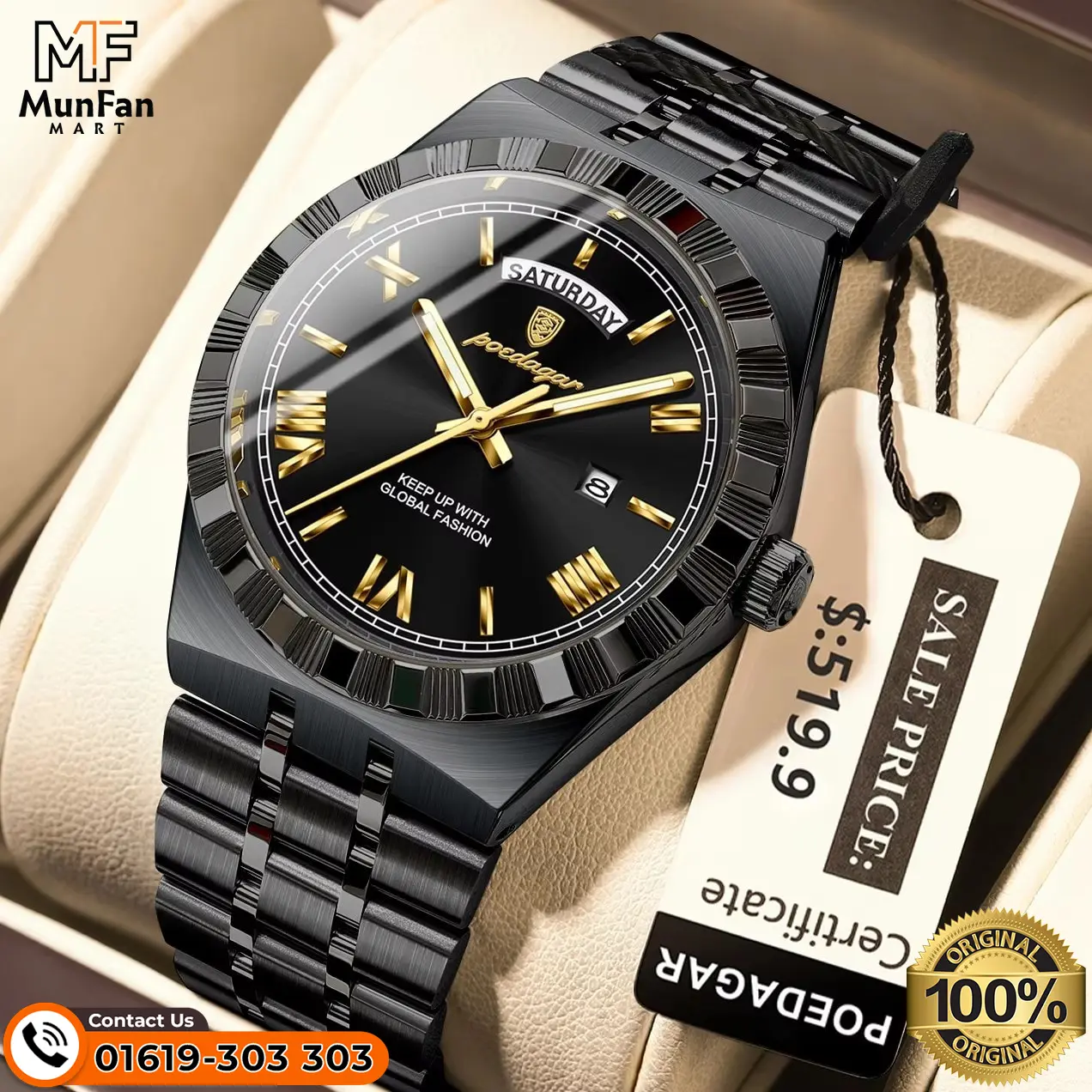 POEDAGAR 675 Full Black Mans Watch POEDAGAR 675 Full Black Mans Watch