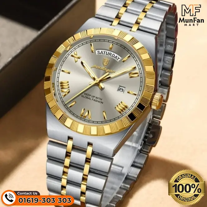 Poedagar 675 Golden Gray Mans Watch