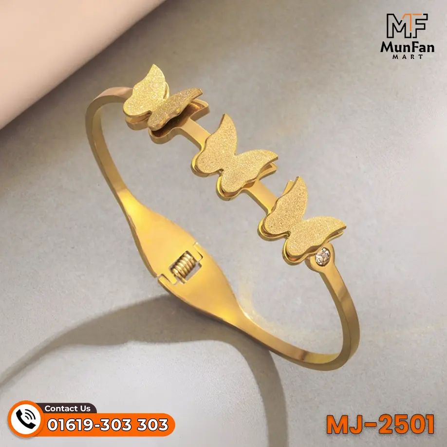 Butterfly-Bracelets MJ 2501-2 2501 Gold Plated 3 Butterfly LUXURY Spring Bracelet - Image 1