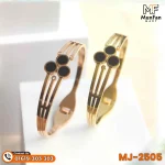 2505 Three Black Stone Gold Plated PREMIUM Spring Bracelet - Image 2