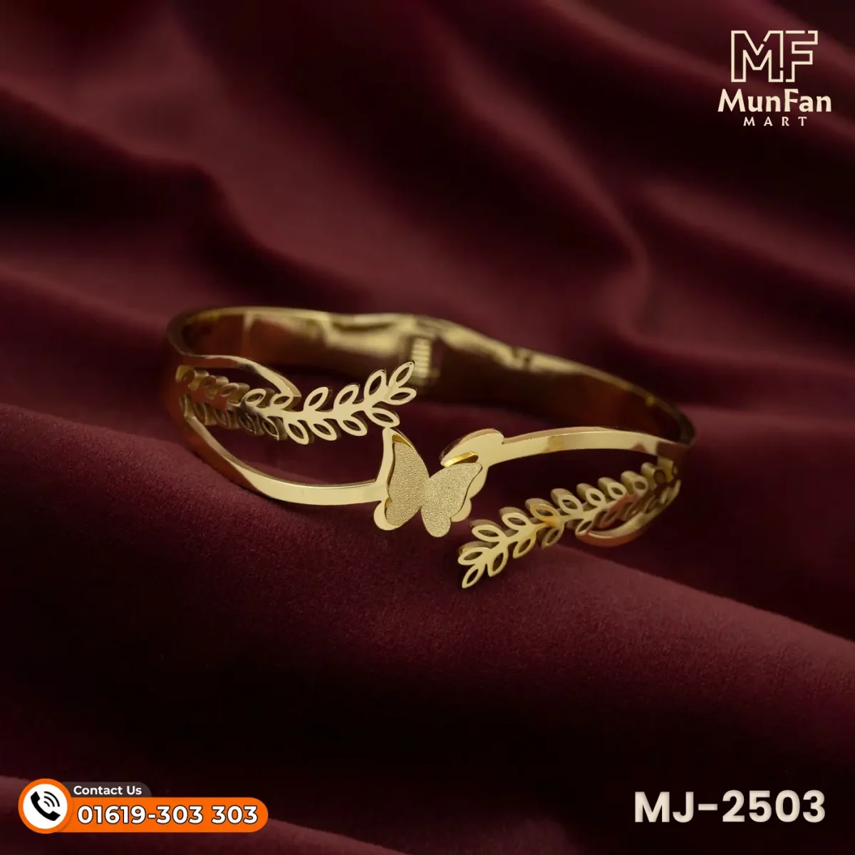 2503 Gold Plated Butterfly Leaf PREMIUM Spring Bracelet - Image 5