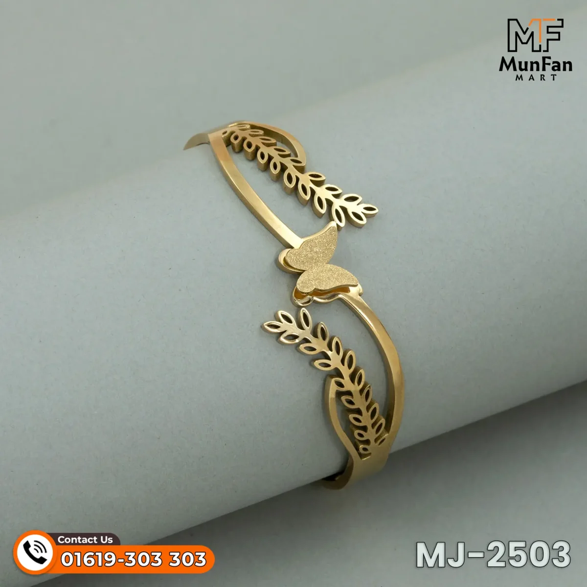 2503 Gold Plated Butterfly Leaf PREMIUM Spring Bracelet - Image 6