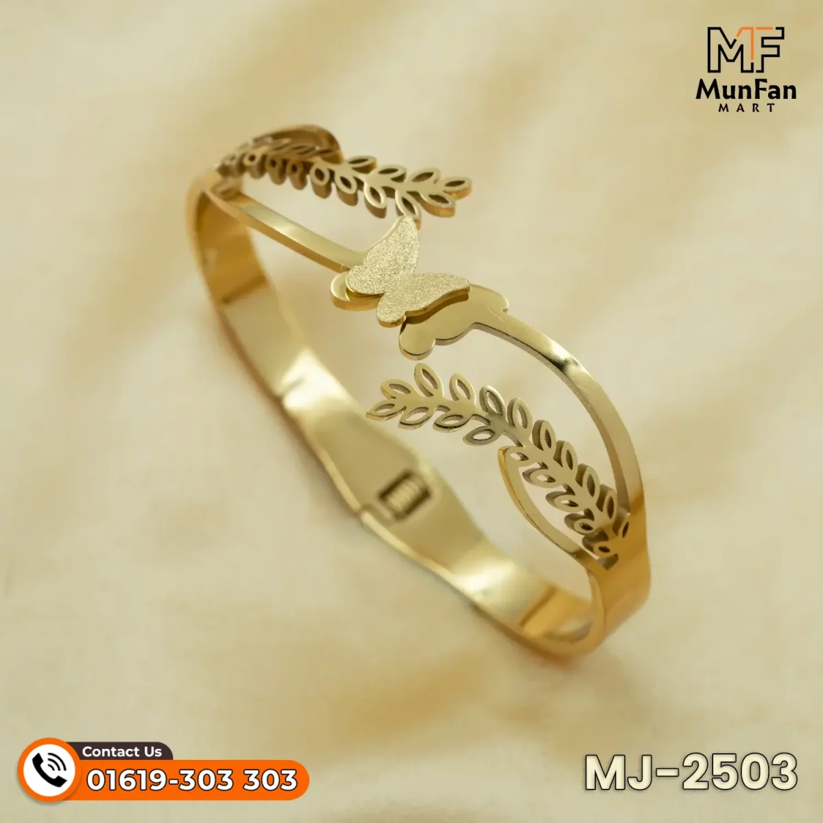 2503 Gold Plated Butterfly Leaf PREMIUM Spring Bracelet - Image 3