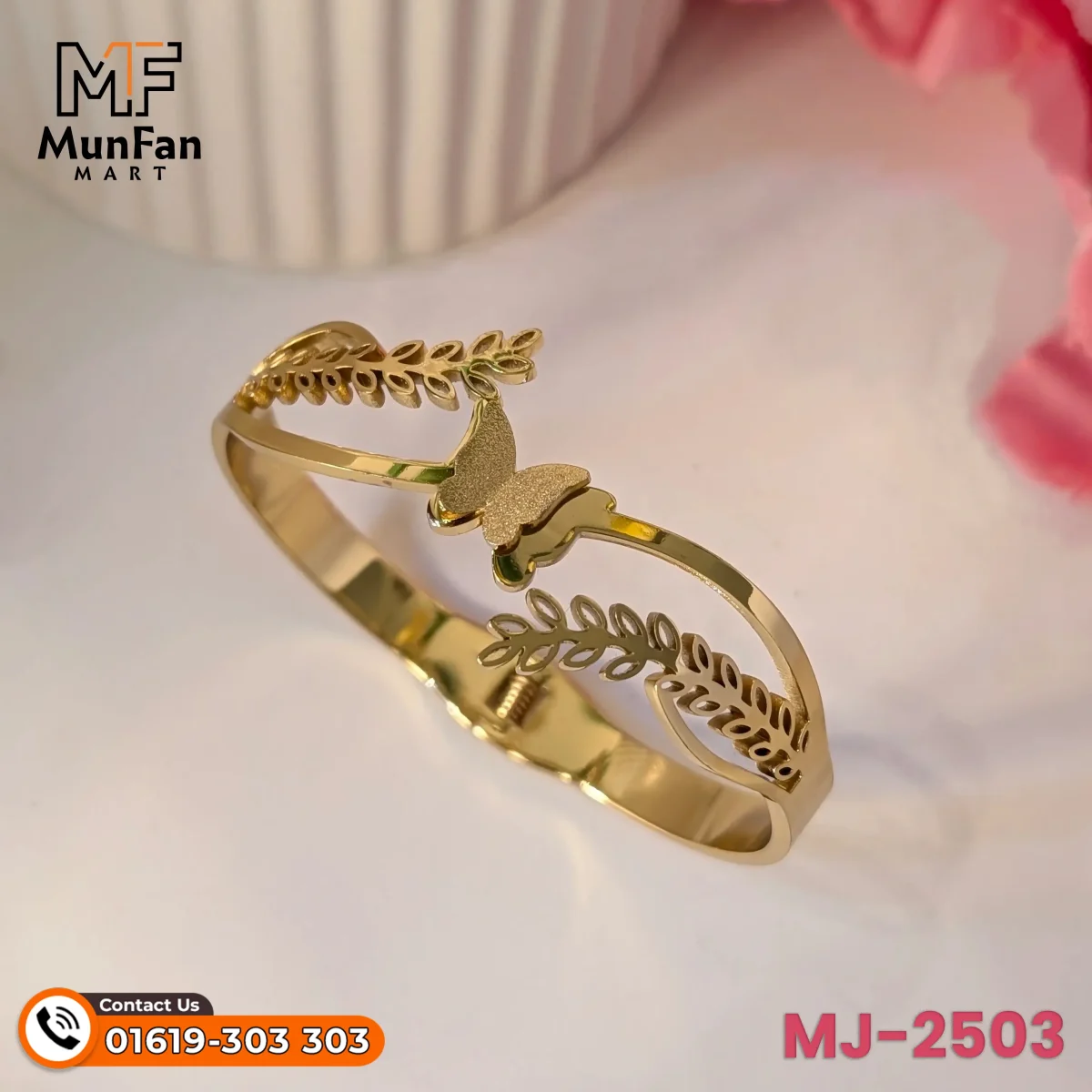 2503 Gold Plated Butterfly Leaf PREMIUM Spring Bracelet - Image 9