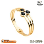 2505 Three Black Stone Gold Plated PREMIUM Spring Bracelet - Image 3