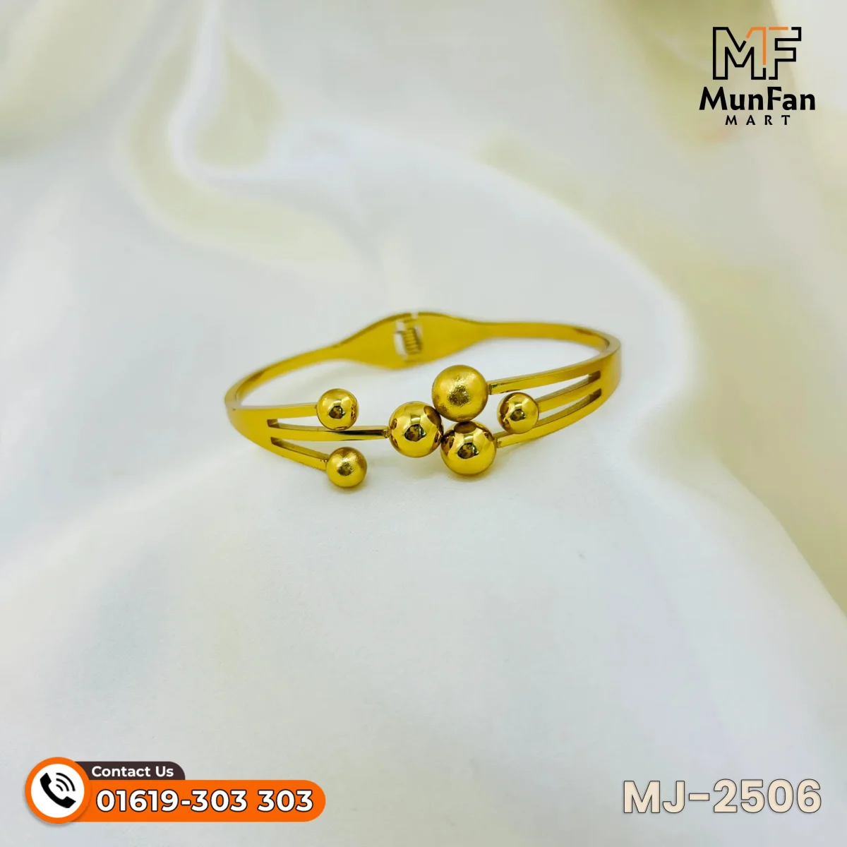 2506 Gold Plated 6 Pearl Beads LUXURY Spring Bracelet - Image 7