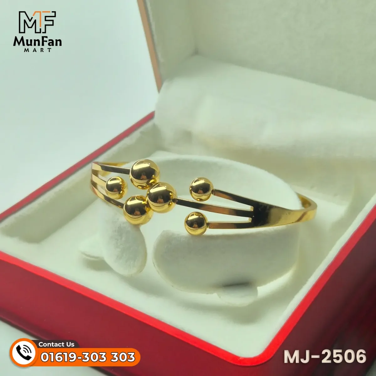 2506 Gold Plated 6 Pearl Beads LUXURY Spring Bracelet - Image 6