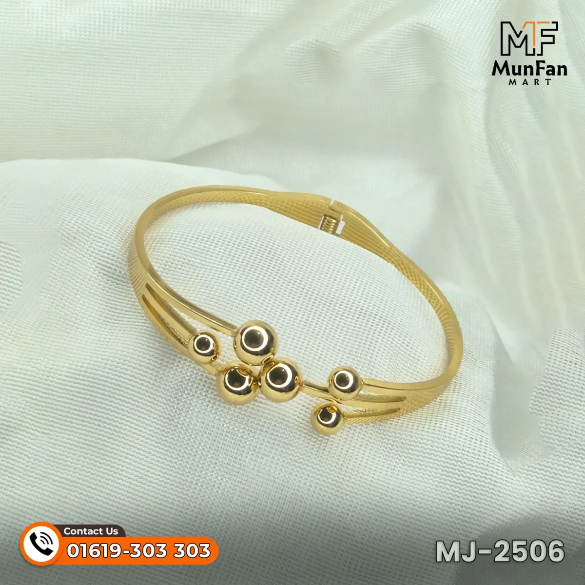 2506 Gold Plated 6 Pearl Beads LUXURY Spring Bracelet - Image 8