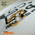 2507 Gold Plated Black & White Stone LUXURY Spring Bracelet - Image 2