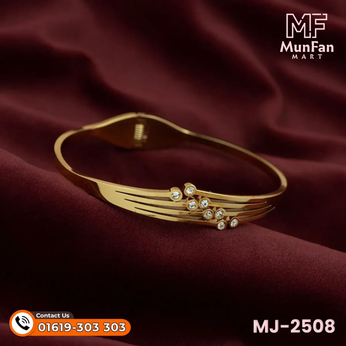 2508 Gold Plated Radiant Flow Stones Studded Spring Bracelet - Image 3