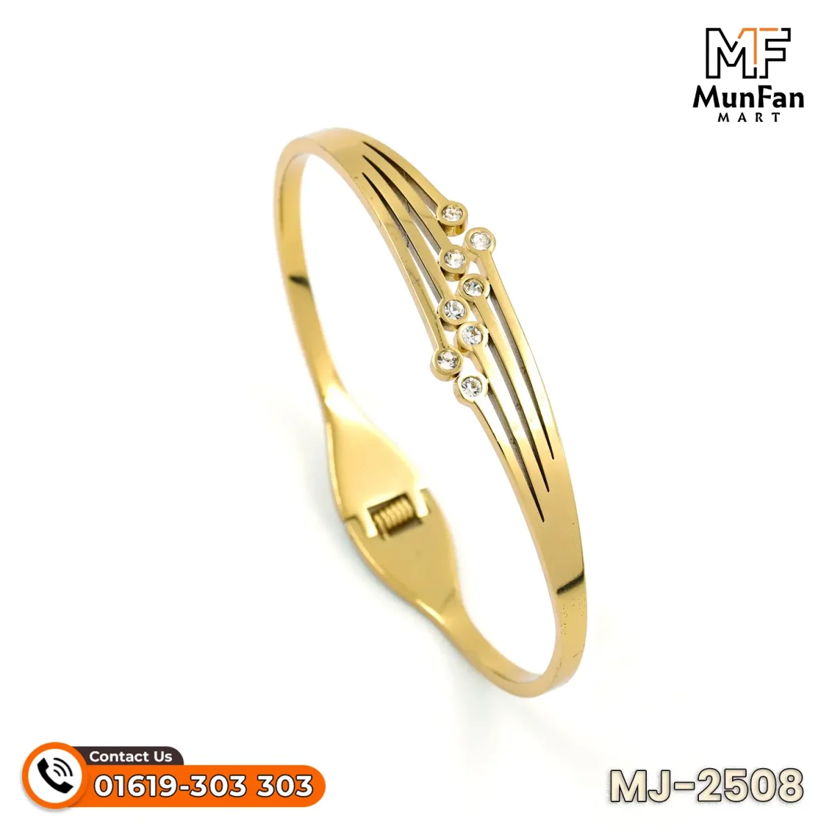 2508 Gold Plated Radiant Flow Stones Studded Spring Bracelet - Image 11