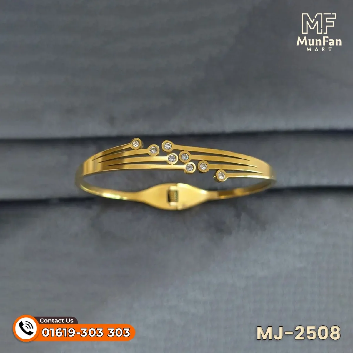 2508 Gold Plated Radiant Flow Stones Studded Spring Bracelet - Image 9