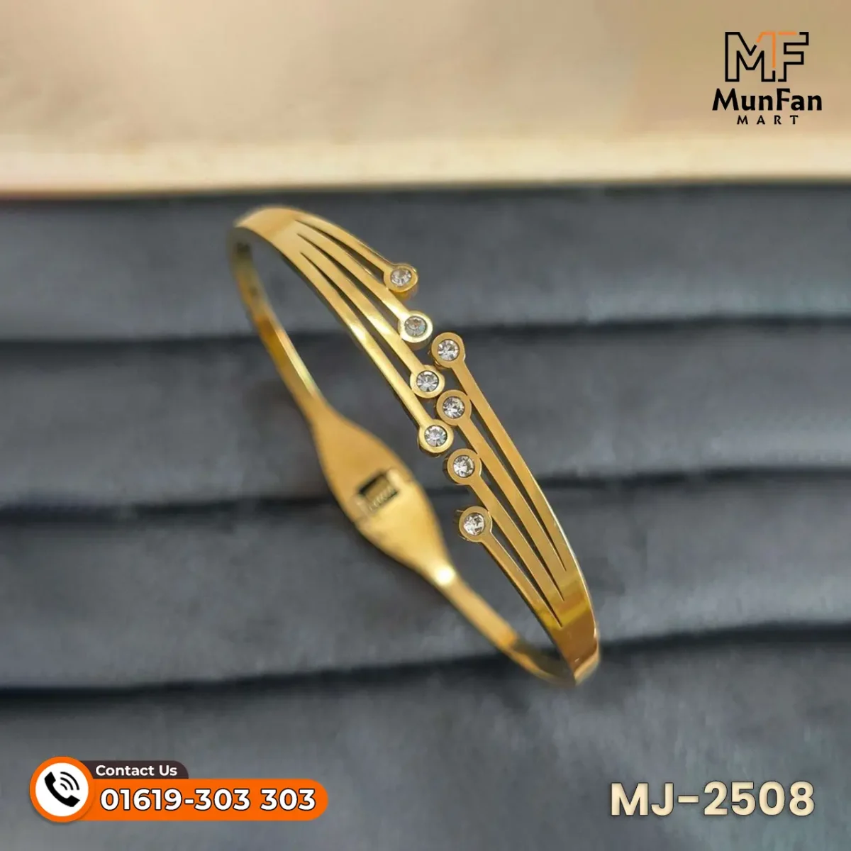 2508 Gold Plated Radiant Flow Stones Studded Spring Bracelet - Image 7