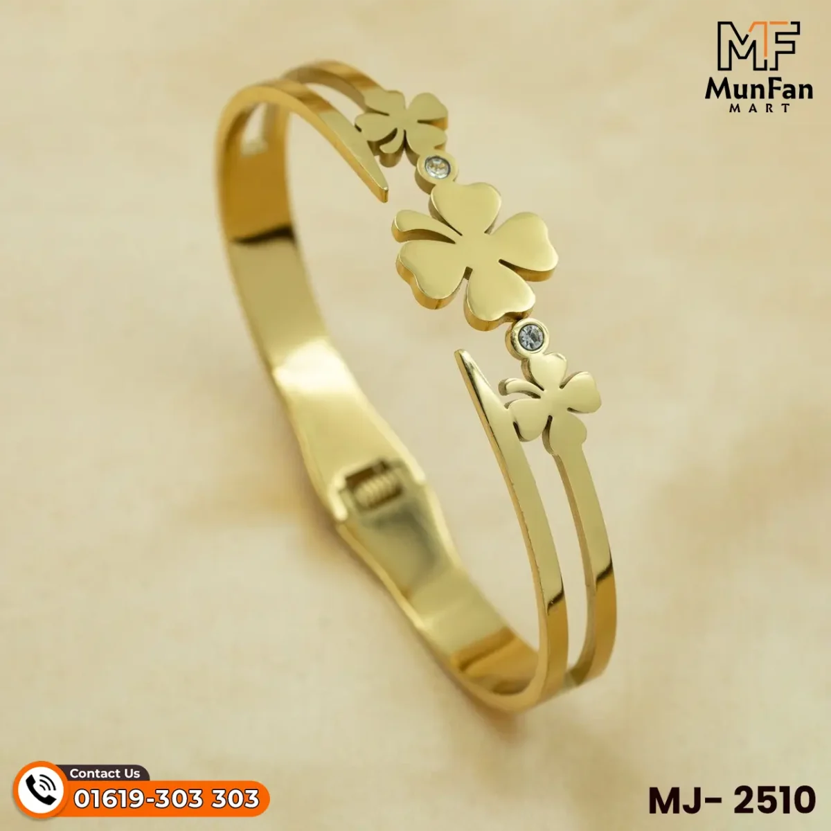 2510 Gold Plated 3 Flower LUXURY Spring Bracelet - Image 10