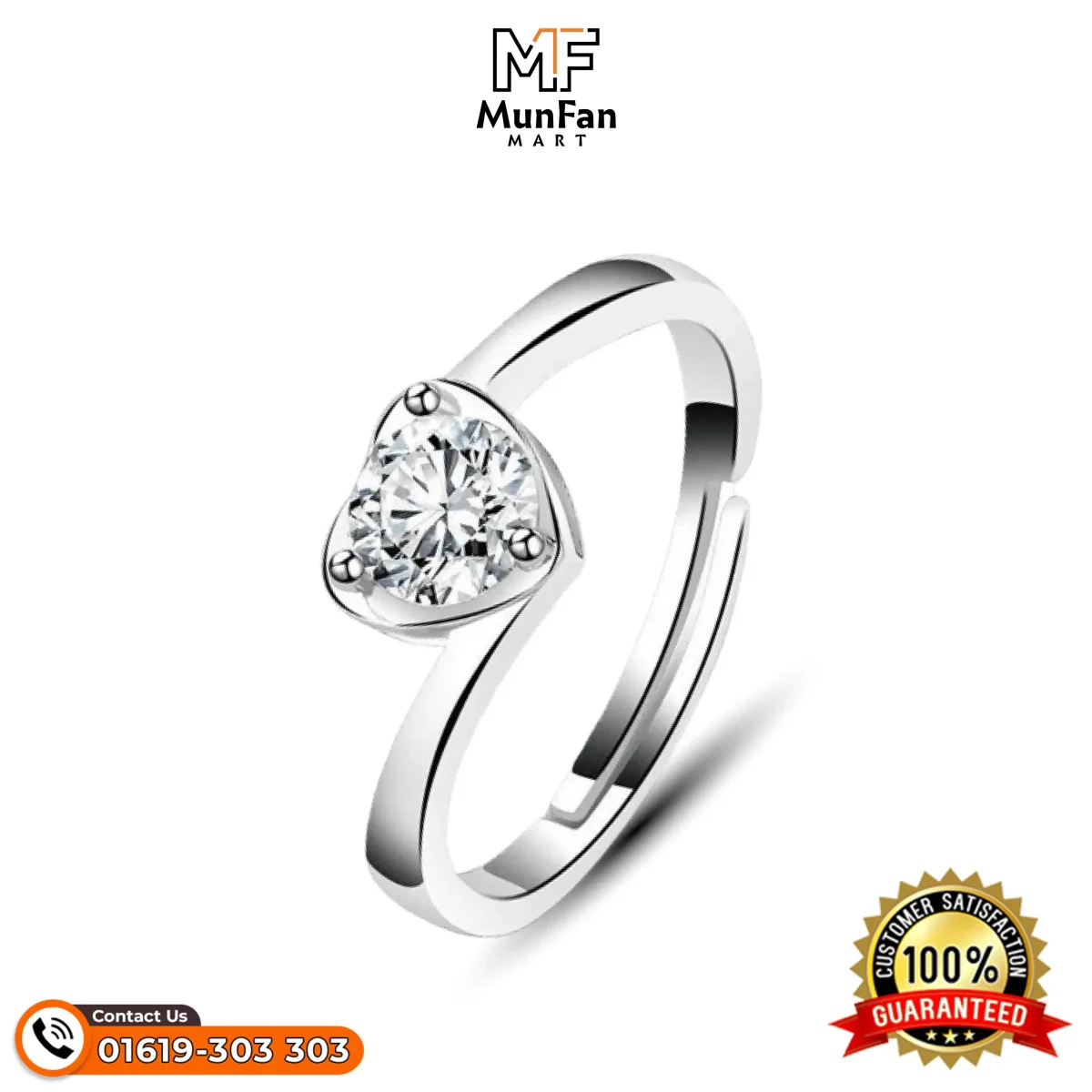 SS 925 White Stone Love Shape Finger Ring - Image 3