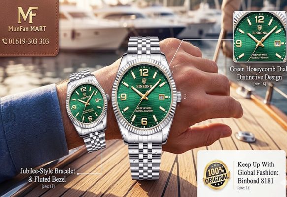 Binbond 8181 Silver Green Man’s Watch