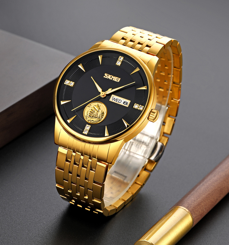 SKMEI 9309 Golden Black Mans Watch