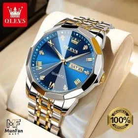 OLEVS 9931 Man's Premium Watch Golden Blue