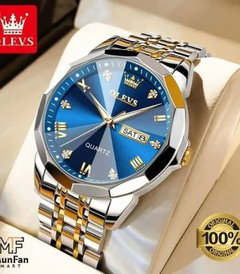 OLEVS 9931 Man's Premium Watch Golden Blue