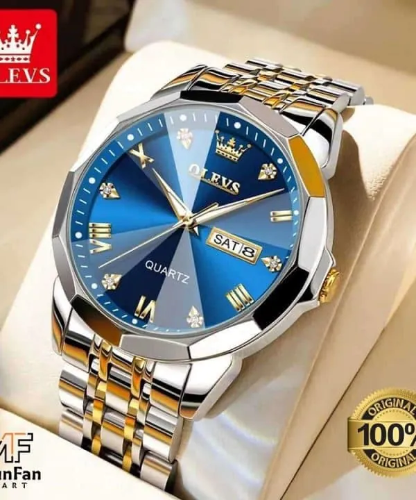 OLEVS 9931 Man's Premium Watch Golden Blue