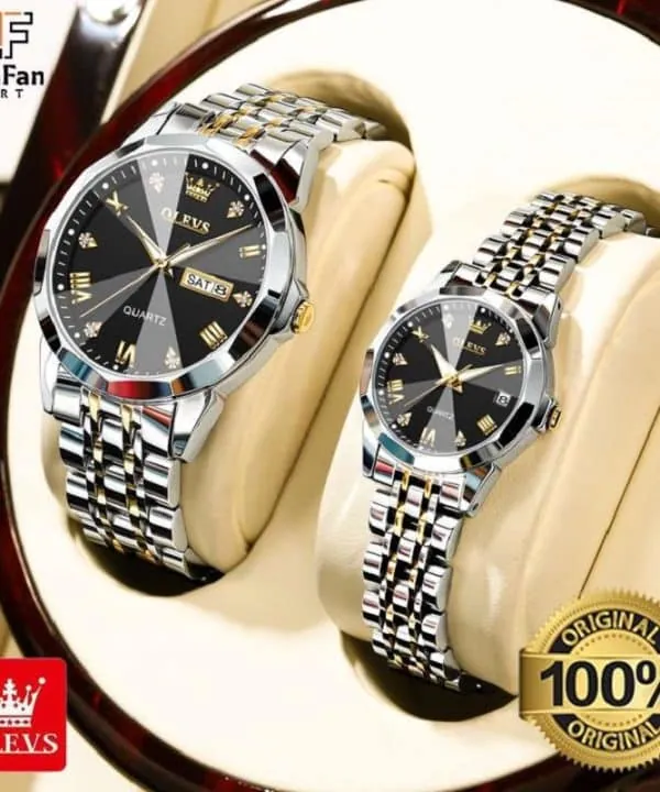 Olevs 9931 Couple Watch Golden Black-1