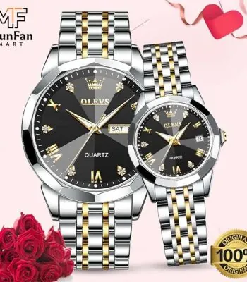 Olevs 9931 Couple Watch Golden Black