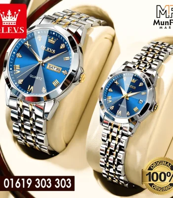 OLEVS 9931 Couple Watch Golden Blue