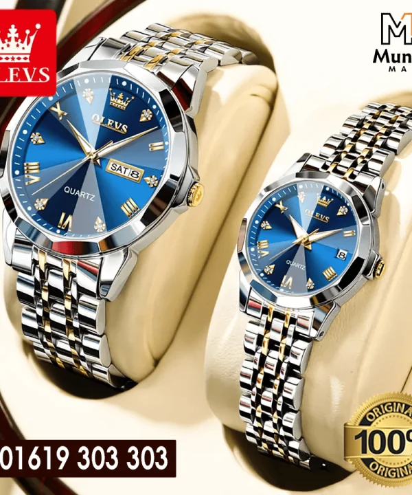 OLEVS 9931 Couple Watch Golden Blue