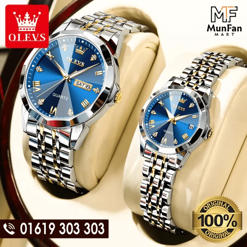 OLEVS 9931 Couple Watch Golden Blue