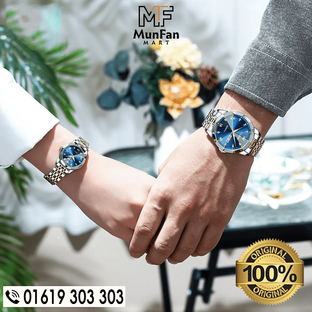 OLEVS 9931 Couple Watch Golden Blue