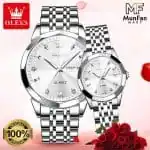 OLEVS 9931 Couple Watch Full Silver