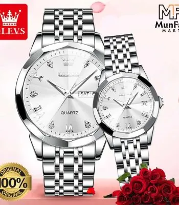 OLEVS 9931 Couple Watch Full Silver