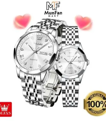 OLEVS 9931 Couple Watch Full Silver