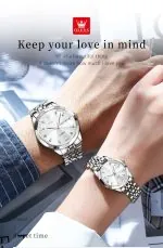 OLEVS 9931 Couple Watch Full Silver