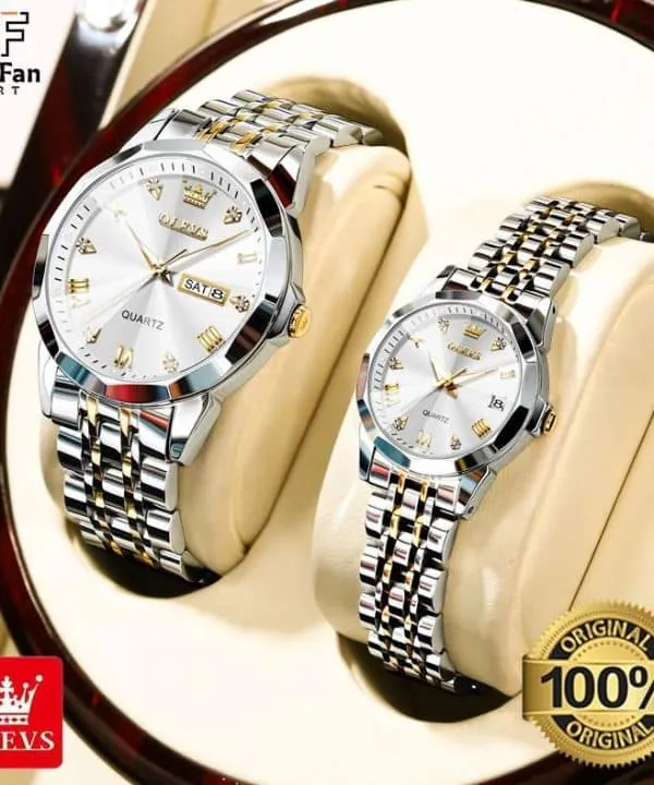 OLEVS 9931 Couple Watch Silver Golden