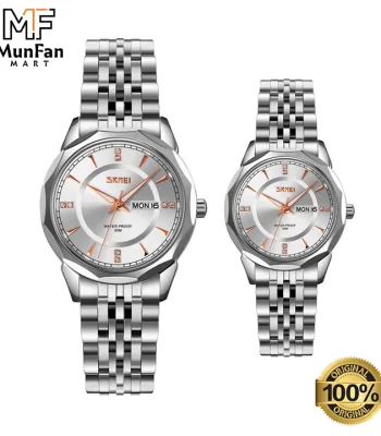 SKMEI-9268-Full-Silver-Premium-Luxury-Couple-Watch