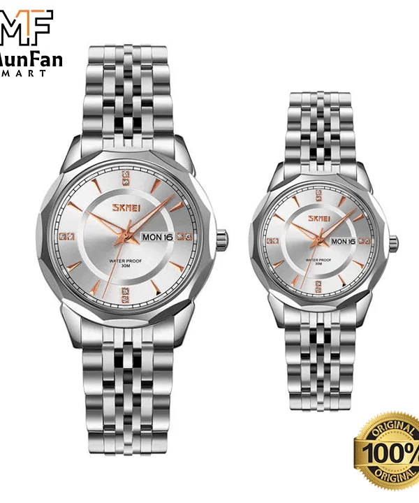 SKMEI-9268-Full-Silver-Premium-Luxury-Couple-Watch