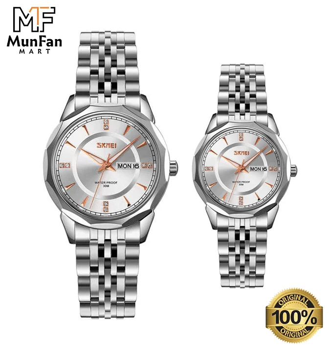 SKMEI-9268-Full-Silver-Premium-Luxury-Couple-Watch