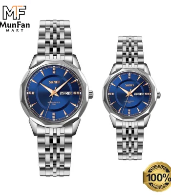 SKMEI 9268 Silver Blue Premium Luxury Couple Watch