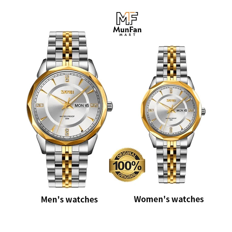 SKMEI-9268-Golden-Silver-Premium-Luxury-Couple-Watch