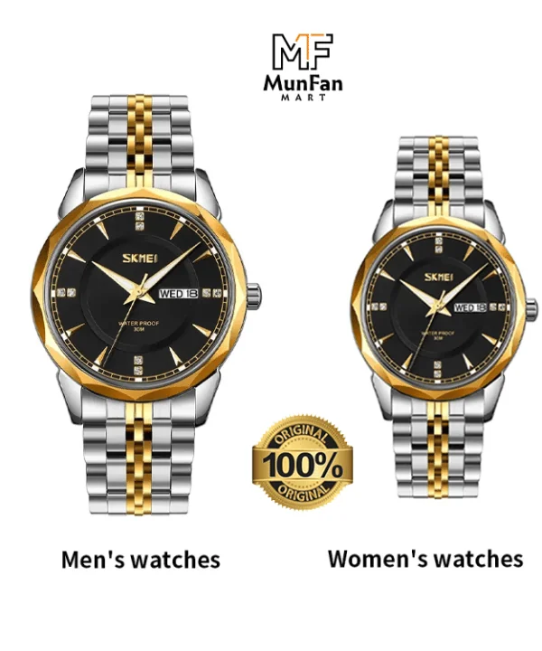 SKMEI-9268-Golden-Black-Premium-Luxury-Couple-Watch